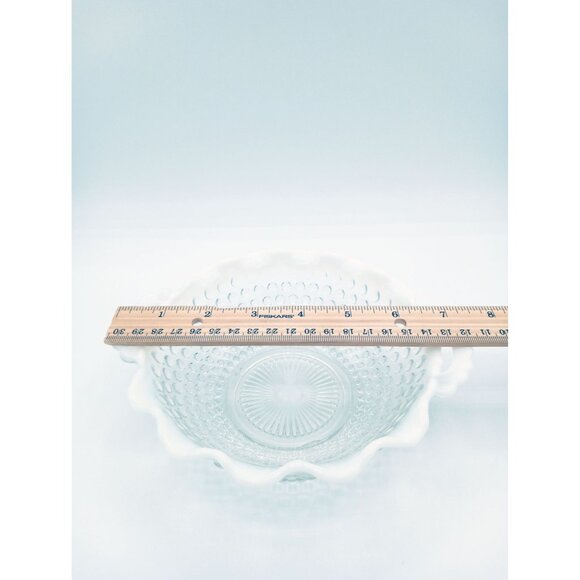 Hobnail Moonstone Ruffled Serving Bowl Dish Milk Rim Candy Depression Glass 6.5" - Picture 5 of 16